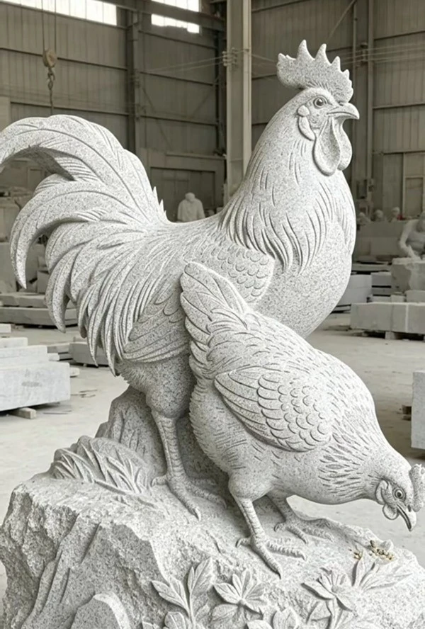 Rooster Grey Granite Sculpture